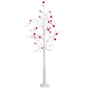6 FT Prelit Valentine's Day Twig Tree With 96 Heart-shaped LED Lights and Red...
